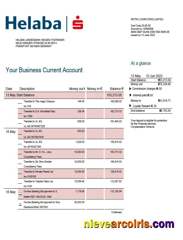 Helaba Bank firm account statement